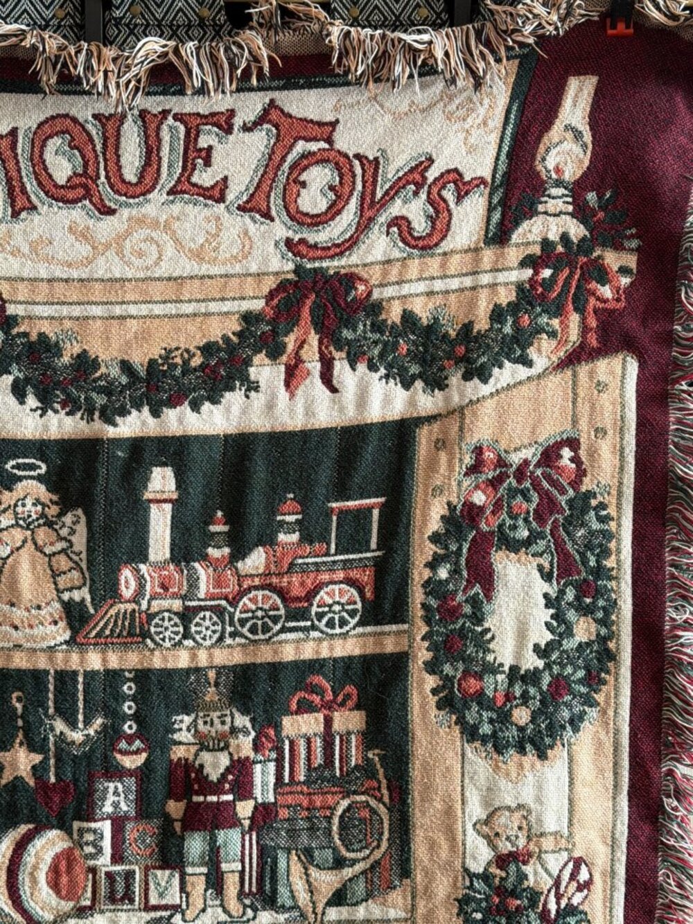 Vintage Fieldcrest Antique Toys Cotton Christmas Tapestry Throw Blanket 46 X 68 - Picture 3 of 13